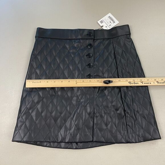 Zara Faux Leather Mini Skirt Women Small Black Quilted A Line Retro Y2K Pleather - Picture 7 of 12